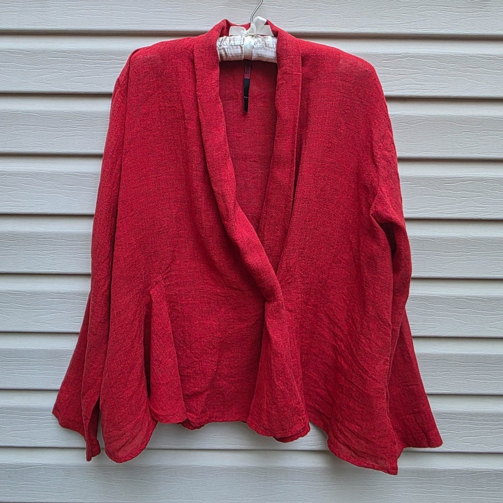 Blanque Linen Blend Jacket Womens 1 Raspberry Red Asymmetrical Lagenlook USA